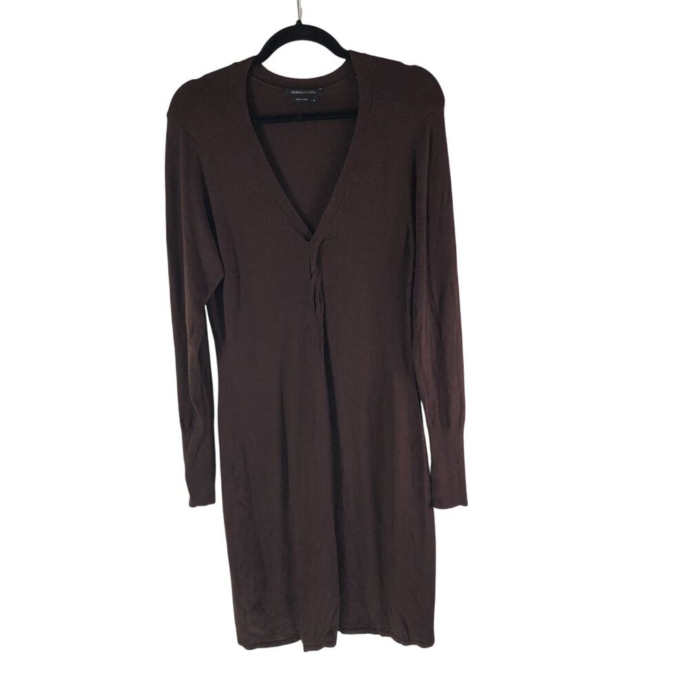 BCBG Maxazria Brown Long Sleeve Knit Sweater Dress V-Neck Size M